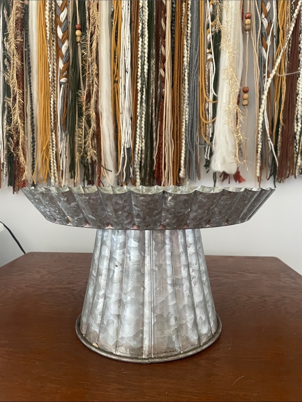 Galvanized Metal Pedestal Cake Stand in Silver